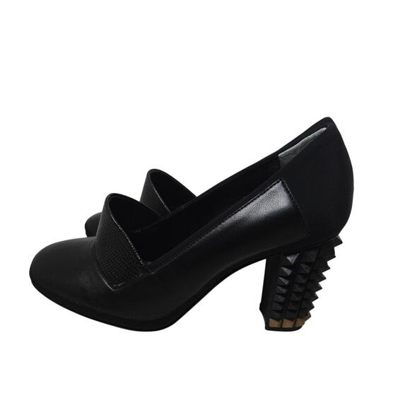 Fendi Black Leather and Neoprene Polifonia Court Studded Heel Pumps Size 36.5 - Picture 3 of 8